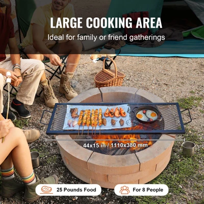VEVOR X-Marks Fire Pit Grill Grate, Rectangle Cooking Grate, Heavy Duty Steel Campfire BBQ Grill Grid With Handle & Support X Wire, 44 Inch Black 2 VEVOR X-Marks Fire Pit Grill Grate, Rectangle Cooking Grate, Heavy Duty Steel Campfire BBQ Grill Grid With Handle & Support X Wire, 44 Inch Black - Image 2