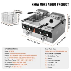 VEVOR Commercial Deep Fryer, Dual Tank 3500W Electric Countertop Fryer, 2 X 9Qt / 8.5L Double Oil Fryer With 2 Baskets, 1mm Thickened Stainless Steel -Aesthtic Interiors GUEST 0047677f fbd0 47f9 a2ae f9050a4fed61