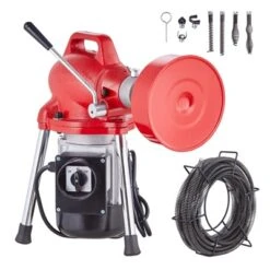 VEVOR Drain Cleaner Machine 66FT X 5/8 Inch, 250W Electric Sewer Snake Auger Manual Feed - With 2 Sectional Steel Cables, Red -Aesthtic Interiors GUEST 0135d74b 4ef4 4c78 b656 ee35402b1965