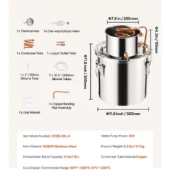 VEVOR Alcohol Still, 5 Gal / 19 L Stainless Steel Water Alcohol Distiller With Copper Coil, Home Brewing Refining Fermentation Kit, Silver 14 VEVOR Alcohol Still, 5 Gal / 19 L Stainless Steel Water Alcohol Distiller With Copper Coil, Home Brewing Refining Fermentation Kit, Silver -Aesthtic Interiors GUEST 028753eb 537a 4fa9 959d 40b684614a13