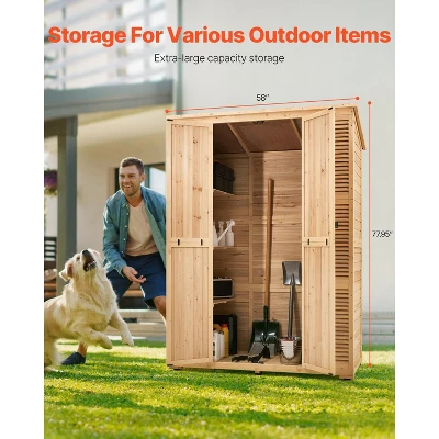 VEVOR Outdoor Storage Shed, Oversize Wooden Outside Storage Cabinet With Waterproof Roof And Metal Frame With Shelves & Floor, 58"x78" 3 VEVOR Outdoor Storage Shed, Oversize Wooden Outside Storage Cabinet With Waterproof Roof And Metal Frame With Shelves & Floor, 58"x78" - Image 3