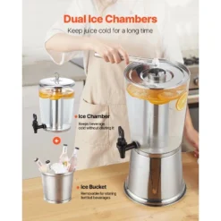 VEVOR Beverage Dispenser, 2.1 Gallon Drink Dispenser For Parties, Stainless Steel + Plastic Juice Dispensers With Spigot Ice Chamber, Silver -Aesthtic Interiors GUEST 02c178b4 3eff 45f6 ac4e e69a0137c2de