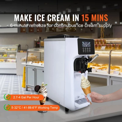 VEVOR Commercial Ice Cream Machine, 10.6 QT/H Yield, 1000W Single Flavor Countertop Soft Serve Ice Cream Maker, With 4L Hopper 1.6L Cylinder 2 VEVOR Commercial Ice Cream Machine, 10.6 QT/H Yield, 1000W Single Flavor Countertop Soft Serve Ice Cream Maker, With 4L Hopper 1.6L Cylinder - Image 2