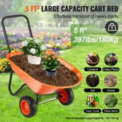 VEVOR Wheelbarrow Cart, 5 Cu. Ft. Load & 397 Lbs Capacity, 2 Wheels Garden Dump Cart, Garden Wagon With Handle & 10" Wide Track Wheels 11 VEVOR Wheelbarrow Cart, 5 Cu. Ft. Load & 397 Lbs Capacity, 2 Wheels Garden Dump Cart, Garden Wagon With Handle & 10" Wide Track Wheels -Aesthtic Interiors GUEST 0346af93 08f7 4b97 927f 2ed61efefcbd