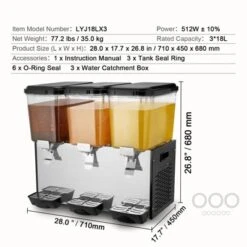 VEVOR Commercial Beverage Dispenser, 3 Tanks 18 L / 19 QT Per Tank Juice Dispenser, 512W Stainless Steel Ice Tea Drink Machine -Aesthtic Interiors GUEST 038237a8 ba76 4d70 b6f4 1710599030d8