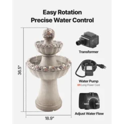VEVOR Outdoor Water Fountain, 36.5 In Height Fountain And Waterfall, 2-Tier Floor Standing Rock Base Style Fiberglass And Resin Fountains, Gray -Aesthtic Interiors GUEST 039ee03c f7a4 4739 aa82 7e90e857f42f