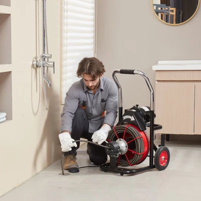 VEVOR Drain Cleaner Machine 100FT X 1/2 Inch, Auto Feed Sewer Snake Auger On Wheels, 550W Portable Drain Cleaning Machine With 8 Cutters, Black 1 VEVOR Drain Cleaner Machine 100FT X 1/2 Inch, Auto Feed Sewer Snake Auger On Wheels, 550W Portable Drain Cleaning Machine With 8 Cutters, Black