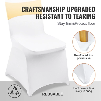 VEVOR Stretch Spandex Folding Chair Covers,Universal Fitted Chair Cover With Chair Sashes,Removable Washable Protective Slipcovers,30 Set Gold & White 5 VEVOR Stretch Spandex Folding Chair Covers,Universal Fitted Chair Cover With Chair Sashes,Removable Washable Protective Slipcovers,30 Set Gold & White - Image 5