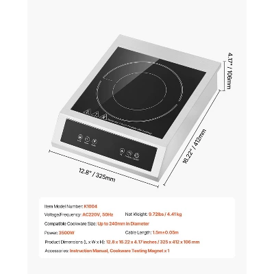 VEVOR Portable Induction Cooktop, 3500W Commercial Induction Burner With 11 Temperature Settings, Stainless Steel Countertop Induction Hot Plate 7 VEVOR Portable Induction Cooktop, 3500W Commercial Induction Burner With 11 Temperature Settings, Stainless Steel Countertop Induction Hot Plate - Image 7