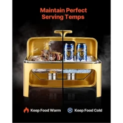 VEVOR Roll Top Chafing Dish Buffet Complete Set, 9Qt Stainless Steel Chafer With Full Size Pan, Rectangle Catering Warmer Server, Gold -Aesthtic Interiors GUEST 04f8e898 6b76 48b2 aa66 b9168d8ac917