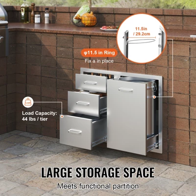 VEVOR Outdoor Kitchen Door Drawer Combo 29.5" W X 22.6" H X 21.7''D, Access Door/Triple Drawers With Propane Drawer, Silver 3 VEVOR Outdoor Kitchen Door Drawer Combo 29.5" W X 22.6" H X 21.7''D, Access Door/Triple Drawers With Propane Drawer, Silver - Image 3