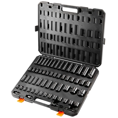 VEVOR 3/8" & 1/2" Drive Impact Socket Set, 59PCS Socket Set SAE 5/16" To 1-1/4" And Metric 6-32mm, 6 Point Cr-Mo Alloy Steel For Auto Repair,BLACK 8 VEVOR 3/8" & 1/2" Drive Impact Socket Set, 59PCS Socket Set SAE 5/16" To 1-1/4" And Metric 6-32mm, 6 Point Cr-Mo Alloy Steel For Auto Repair,BLACK - Image 8