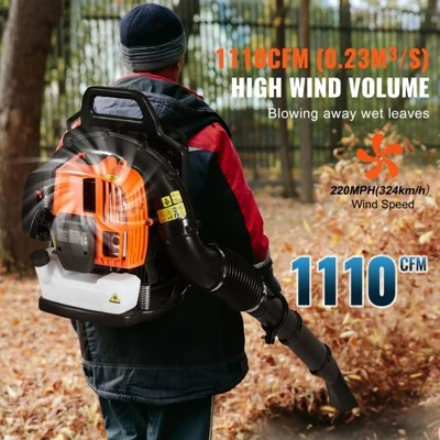 VEVOR Backpack Leaf Blower, 63CC 2-Cycle Gas Leaf Blower With 1.89L Fuel Tank, 1110CFM Air Volume 220MPH Speed, Ideal For Lawn Care 2 VEVOR Backpack Leaf Blower, 63CC 2-Cycle Gas Leaf Blower With 1.89L Fuel Tank, 1110CFM Air Volume 220MPH Speed, Ideal For Lawn Care - Image 2