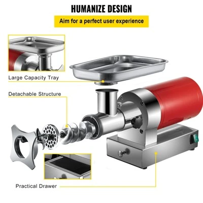 VEVOR Electric Meat Grinder, 661 Lbs/Hour1100 W Meat Grinder Machine, 1.5 HP Electric Meat Mincer With 2 Grinding Plates, Red 2 VEVOR Electric Meat Grinder, 661 Lbs/Hour1100 W Meat Grinder Machine, 1.5 HP Electric Meat Mincer With 2 Grinding Plates, Red - Image 2