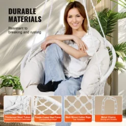 VEVOR Hanging Hammock Swing Chair, Macramé Hanging Chair With Cushion And Mounting Hardware, Cotton Rope Swing Chair, 264 Lbs Capacity, White 10 VEVOR Hanging Hammock Swing Chair, Macramé Hanging Chair With Cushion And Mounting Hardware, Cotton Rope Swing Chair, 264 Lbs Capacity, White -Aesthtic Interiors GUEST 05c12a89 dc57 40d3 b223 58d6366eb865