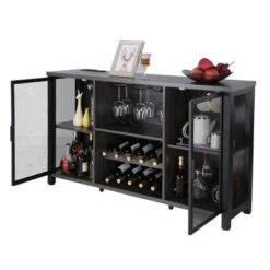 VEVOR 55 Inch Industrial Bar Cabinet, Wine Table For Liquor & Glasses, Sideboard Buffet Cabinet With Wine Rack, Black -Aesthtic Interiors GUEST 05ec6a5c 1dc9 4788 a0a9 7ce3ec552150