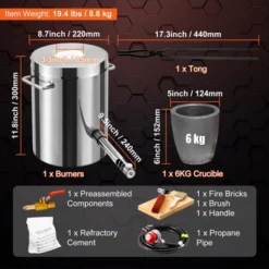 VEVOR 6KG Propane Melting Furnace Kit, Large Capacity Foundry Home Kilns, With Crucible & Tongs Kiln, Stainless Steel Smelter -Aesthtic Interiors GUEST 06025e08 53c6 4c0d 86c2 15ff7f8a8d11
