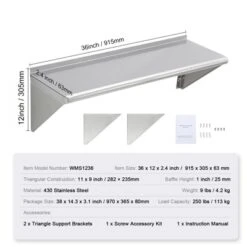 VEVOR 12" X 36" Stainless Steel Shelf, Wall Mounted Floating Shelving With Brackets, 250 Lbs Load Capacity Commercial Shelves -Aesthtic Interiors GUEST 0683dda3 031c 446e 92cd 7d66a792c8a5