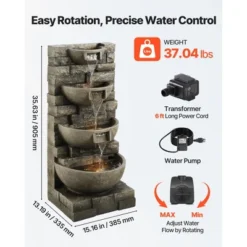 VEVOR Outdoor Water Fountain, 35.63 In Height Fountain And Waterfall, 4-Tier Floor Standing Cascading Fountains With Light And Pump, Gray -Aesthtic Interiors GUEST 06989e7a 2343 46c6 bd01 7661fa60fef4