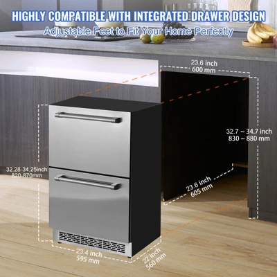 VEVOR 24 Inch Undercounter Refrigerator, 2 Drawer Refrigerator With Different Temperature, 4.87 Cu.ft, Waterproof Under Counter Freezer Fridge 5 VEVOR 24 Inch Undercounter Refrigerator, 2 Drawer Refrigerator With Different Temperature, 4.87 Cu.ft, Waterproof Under Counter Freezer Fridge - Image 5