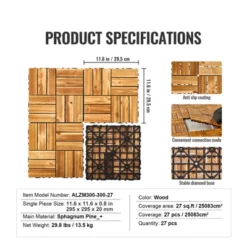 VEVOR Interlocking Deck Tiles Solid Wood, 27 Pack,12"x12" Waterproof Camphor Pine Wood Flooring All Weather Use, Patio Floor Decking Covering Tiles -Aesthtic Interiors GUEST 06c094de 8617 4d4c becc 2668646d6483