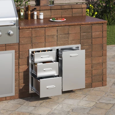 VEVOR Outdoor Kitchen Door Drawer Combo 29.5" W X 22.6" H X 21.7''D, Access Door/Triple Drawers With Propane Drawer, Silver 1 VEVOR Outdoor Kitchen Door Drawer Combo 29.5" W X 22.6" H X 21.7''D, Access Door/Triple Drawers With Propane Drawer, Silver