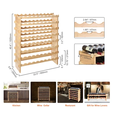 VEVOR 72 Bottle Stackable Modular Wine Rack, 8-Tier Solid Bamboo Wood Storage Racks, Floor Freestanding Wines Holder Display Shelf, Natural Color 7 VEVOR 72 Bottle Stackable Modular Wine Rack, 8-Tier Solid Bamboo Wood Storage Racks, Floor Freestanding Wines Holder Display Shelf, Natural Color - Image 7