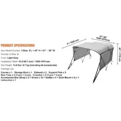 VEVOR 3 Bow Bimini Top Boat Cover, Detachable Mesh Sidewalls, 600D Polyester Canopy With 1" Aluminum Alloy Frame -Aesthtic Interiors GUEST 07932b1a 6e1e 4c00 9f9f 3a41db77b7b2