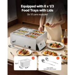 VEVOR Commercial Food Warmer, 1500W Electric Stainless Steel Steam Food Warmer With Lid, 6-Pan Fast Heating Countertop Buffet Bain Marie, Silver -Aesthtic Interiors GUEST 087284d3 ff23 4910 9cfa 0c682435a43c