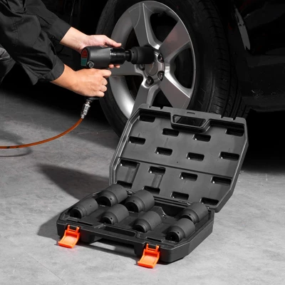 VEVOR Axle Nut Impact Socket Set, 1/2" Drive Deep 12-Point 8-Piece Metric Spindle Nut Socket Set, CR-MO Heat Treated Large Socket Set Black 1 VEVOR Axle Nut Impact Socket Set, 1/2" Drive Deep 12-Point 8-Piece Metric Spindle Nut Socket Set, CR-MO Heat Treated Large Socket Set Black