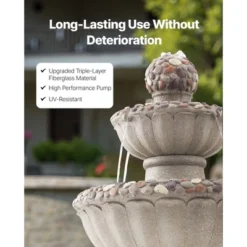 VEVOR Outdoor Water Fountain, 36.5 In Height Fountain And Waterfall, 2-Tier Floor Standing Rock Base Style Fiberglass And Resin Fountains, Gray -Aesthtic Interiors GUEST 0892205f 3c2f 40a0 983b 8b0a67674d48