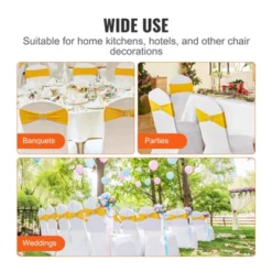 VEVOR Stretch Spandex Chair Sashes, Chair Slipcover And Stretch Chair Sash With Round Buckle, Elastic Chair Bands, (50 PCS Golden Yellow) -Aesthtic Interiors GUEST 08da0d11 b764 444b b6b6 0a3370324503