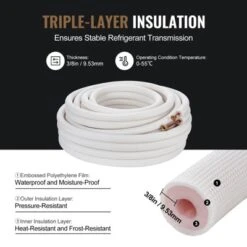 VEVOR 50FT Mini Split Line Set, 1/4" & 3/8" O.D Copper Pipes Tubing And Triple-Layer Insulation, For Mini Split Air Conditioning Refrigerant, White 12 VEVOR 50FT Mini Split Line Set, 1/4" & 3/8" O.D Copper Pipes Tubing And Triple-Layer Insulation, For Mini Split Air Conditioning Refrigerant, White -Aesthtic Interiors GUEST 08e2feb6 95c7 44df b8f3 276e51478ee3