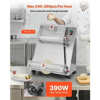 VEVOR Pizza Dough Roller Sheeter, 3-16 Inch Semi-automatic Stainless Steel Pizza Press, Electric 390W Pasta Maker, 260 Pcs Per Hour, Silver 2 VEVOR Pizza Dough Roller Sheeter, 3-16 Inch Semi-automatic Stainless Steel Pizza Press, Electric 390W Pasta Maker, 260 Pcs Per Hour, Silver - Image 2
