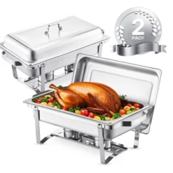VEVOR Chafing Dish Buffet Set, 8 Qt 2 Pack, Stainless Steel Chafer With 2 Full Size Pans,Rectangle Catering Warmer Server With Lid Water Pan, Silver -Aesthtic Interiors GUEST 092a88b6 3ae8 4d2f b461 4d89c7e0e387