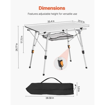 VEVOR Folding Camping Table, Portable Roll Up Side Tables, Lightweight Aluminum Beach Table With Adjustable Height, Top Mesh Layer, Silver 7 VEVOR Folding Camping Table, Portable Roll Up Side Tables, Lightweight Aluminum Beach Table With Adjustable Height, Top Mesh Layer, Silver - Image 7