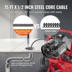 VEVOR Drain Cleaner Machine 75FT X 1/2 Inch, Sewer Snake Auger Manual Feed, 370W Electric Drain Cleaning Machine, Red -Aesthtic Interiors GUEST 0a570546 95ad 4383 9039 e5dba0cee346