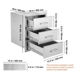 VEVOR Outdoor Kitchen Drawers 16" W X 21.5" H X 18" D, Flush Mount Triple Access BBQ Drawers With Stainless Steel Handle, BBQ Island Drawers,Silver -Aesthtic Interiors GUEST 0a71b7b2 f506 466b 9075 c81621a18540