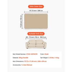 VEVOR Couch Cover, 117.72 X 71.26 Inch Boho Sofa Covers, Anti-Slip Chenille Cushion Protector For Sectional Sofa, Scratch-Resistant, Khaki 13 VEVOR Couch Cover, 117.72 X 71.26 Inch Boho Sofa Covers, Anti-Slip Chenille Cushion Protector For Sectional Sofa, Scratch-Resistant, Khaki -Aesthtic Interiors GUEST 0a885f4d 7e16 45d4 9f7e 361463bc1494