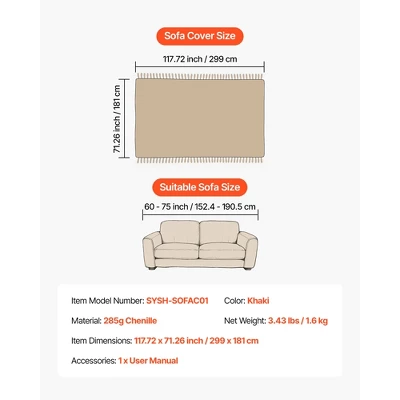 VEVOR Couch Cover, 117.72 X 71.26 Inch Boho Sofa Covers, Anti-Slip Chenille Cushion Protector For Sectional Sofa, Scratch-Resistant, Khaki 7 VEVOR Couch Cover, 117.72 X 71.26 Inch Boho Sofa Covers, Anti-Slip Chenille Cushion Protector For Sectional Sofa, Scratch-Resistant, Khaki - Image 7