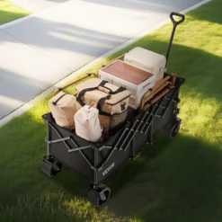 VEVOR Foldable Wagon With Extended Tailgate, 450lbs & 300L Large Capacity Collapsible Wagon Cart, Heavy Duty Folding Utility Carts, Black