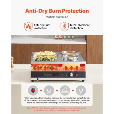 VEVOR Electric Soup Warmer, Two 6.34QT Pots & Three 1/3 Pans, Stainless Steel Food Warmer With 86~185°F Adjustable Temp, 1500W Bain Marie, Silver 5 VEVOR Electric Soup Warmer, Two 6.34QT Pots & Three 1/3 Pans, Stainless Steel Food Warmer With 86~185°F Adjustable Temp, 1500W Bain Marie, Silver - Image 5