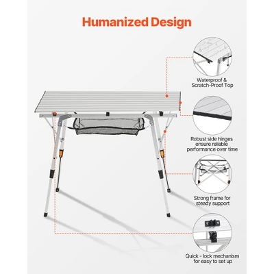 VEVOR Folding Camping Table, Portable Roll Up Side Tables, Lightweight Aluminum Beach Table With Adjustable Height, Top Mesh Layer, Silver 5 VEVOR Folding Camping Table, Portable Roll Up Side Tables, Lightweight Aluminum Beach Table With Adjustable Height, Top Mesh Layer, Silver - Image 5