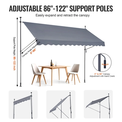 VEVOR 138 X 47" Patio Awning Retractable, Awning Sunshade Shelter With Manual Crank Handle, Outdoor Patio Canopy Sunsetter Deck, Dark Gray 4 VEVOR 138 X 47" Patio Awning Retractable, Awning Sunshade Shelter With Manual Crank Handle, Outdoor Patio Canopy Sunsetter Deck, Dark Gray - Image 4