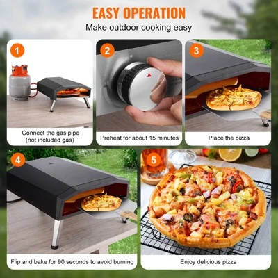 VEVOR Outdoor Pizza Oven, 13" Gas Fired Pizza Maker, Portable Outside Pizza Grill With Thickened Cordierite Pizza Stone, Waterproof Cover 6 VEVOR Outdoor Pizza Oven, 13" Gas Fired Pizza Maker, Portable Outside Pizza Grill With Thickened Cordierite Pizza Stone, Waterproof Cover - Image 6