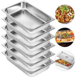 VEVOR 6 Pack Steam Table Pans 20.9 X 12.8 X 3.9 Inch Deep Steam Table Pan Full Size 13L Deep Food Container Stainless Steel Oven Tray, Silver -Aesthtic Interiors GUEST 0b489e48 6231 4942 821b f43ea4e31edb