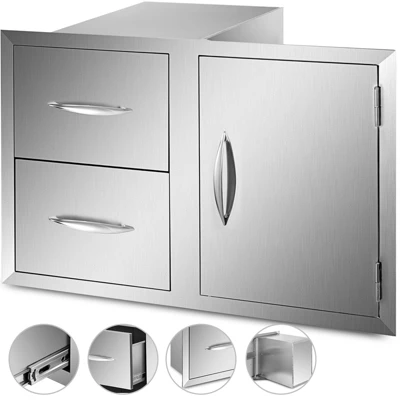 VEVOR Outdoor Kitchen Door Drawer Combo 32.5" W X 21.6" H X 20.5''D,Access Door/Double Drawers With Paper Towel Rack, BBQ Island Drawers, Silver 8 VEVOR Outdoor Kitchen Door Drawer Combo 32.5" W X 21.6" H X 20.5''D,Access Door/Double Drawers With Paper Towel Rack, BBQ Island Drawers, Silver - Image 8