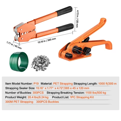 VEVOR Banding Strapping Kit With Strapping Tensioner Tool, Banding Sealer Tool, 300 Metal Seals, 1000ft Length PET Band, Pallet Packaging Strapping 7 VEVOR Banding Strapping Kit With Strapping Tensioner Tool, Banding Sealer Tool, 300 Metal Seals, 1000ft Length PET Band, Pallet Packaging Strapping - Image 7