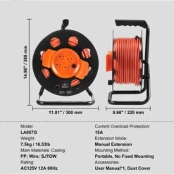 VEVOR Extension Cord Reel, 100FT, With 4 Outlets And Dust Cover, Heavy Duty 12AWG SJTOW Power Cord, Manual Cord Reel, Orange -Aesthtic Interiors GUEST 0bca8c0c b2a0 46ce b670 ae3074e900d3