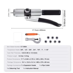 VEVOR Hydraulic Tube Expander, 3/8" To 1-1/8" OD, HAVC Hydraulic Swaging Tool With 7 Pipe Expander Heads, Deburring Tool, Pipe Cutter, Silver -Aesthtic Interiors GUEST 0beff072 e848 414a 9f63 63ce6f683f66